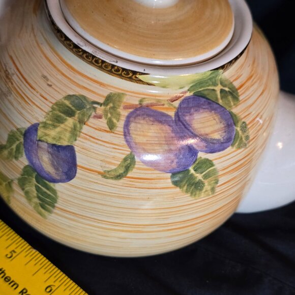 Vintage Jay Import Co. Ceramic Teapot With Fruit Design & Lid Rustic Style Made - Picture 5 of 9